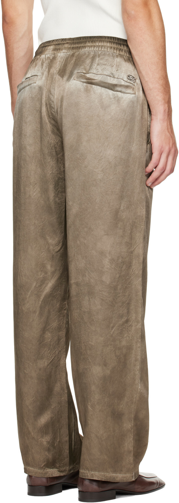 Diesel Brown Wrinkled Satin Track Pants