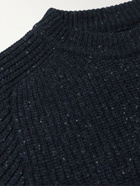 Anonymous ism - Slim-Fit Vegan Suede-Trimmed Donegal Wool-Blend Sweater - Blue