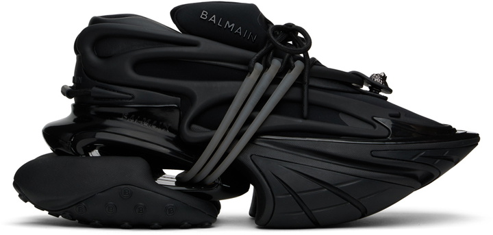 Photo: Balmain Black Leather Unicorn Low-Top Sneakers