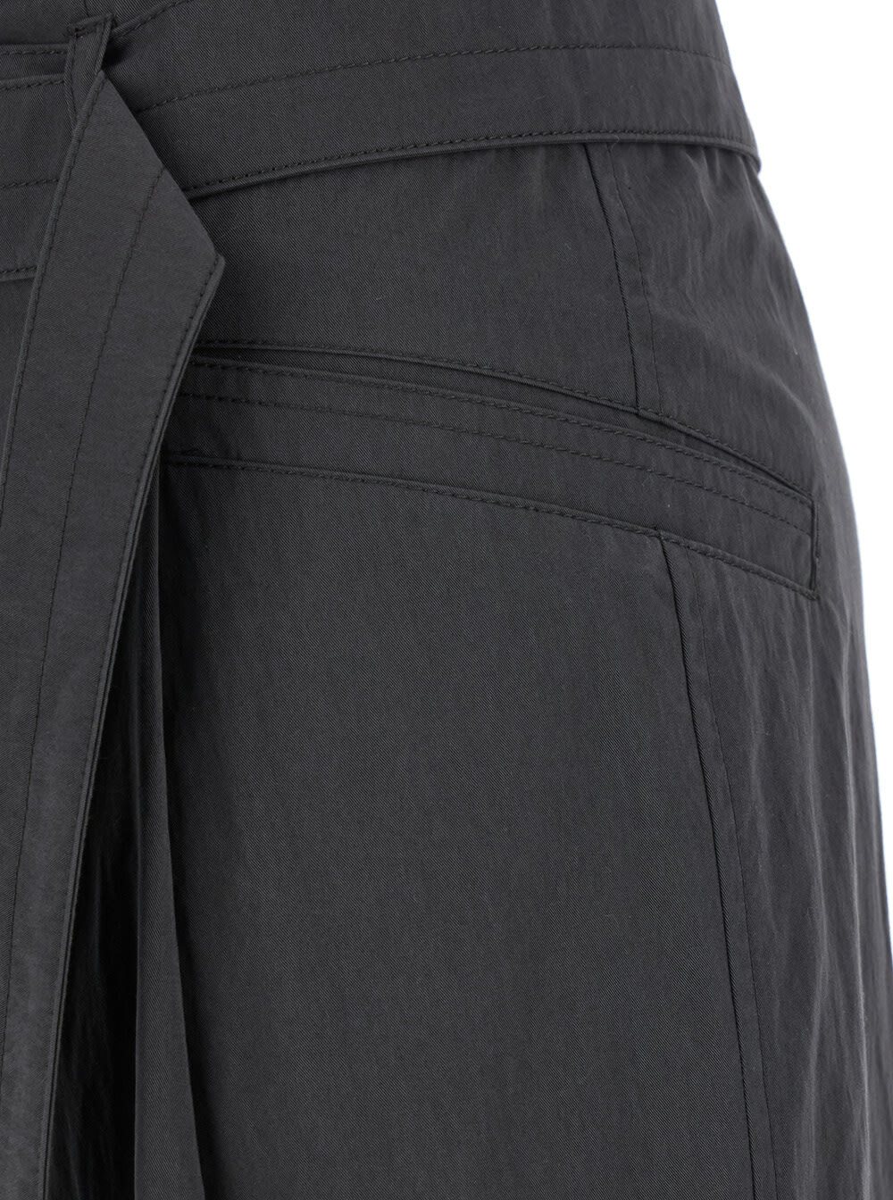 Low Classic Grey Pants With Double Belt And Pleated Details In Cotton Blend Woman
