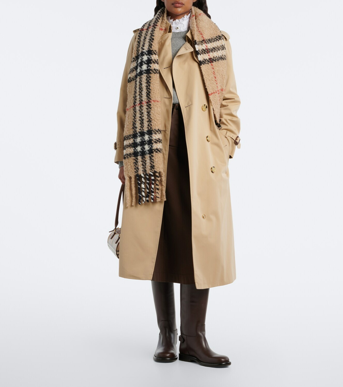 Burberry Burberry Check alpaca and wool bouclé scarf