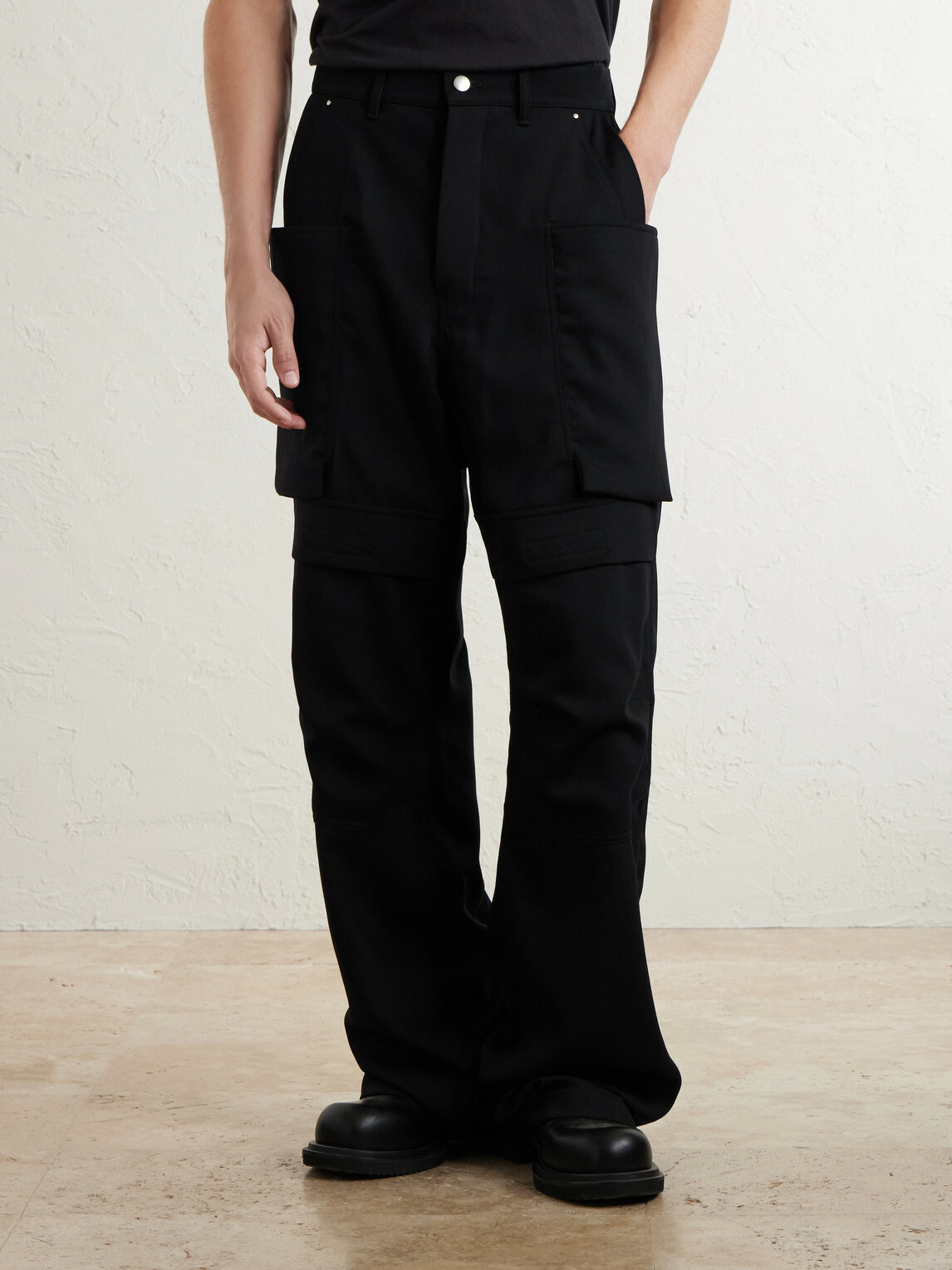 Rick Owens - Stefan Flared Grain De Poudre Wool Cargo Trousers - Black