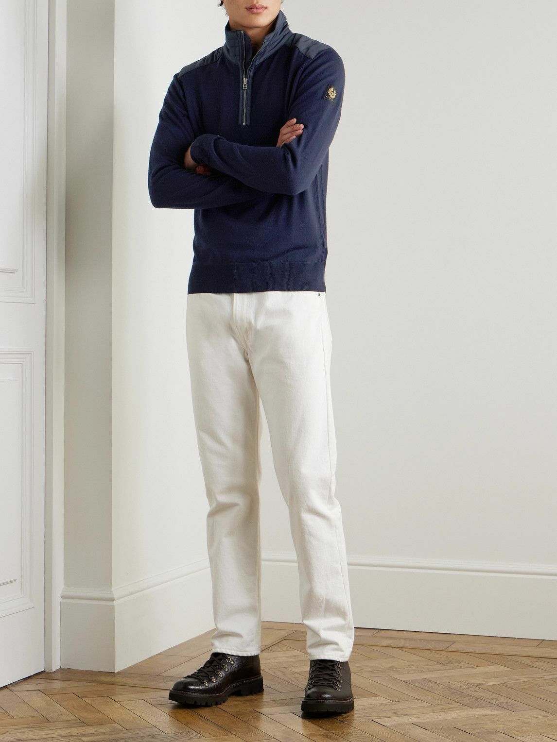 Belstaff - Kilmington Shell-Trimmed Merino Wool Half-Zip Sweater - Blue