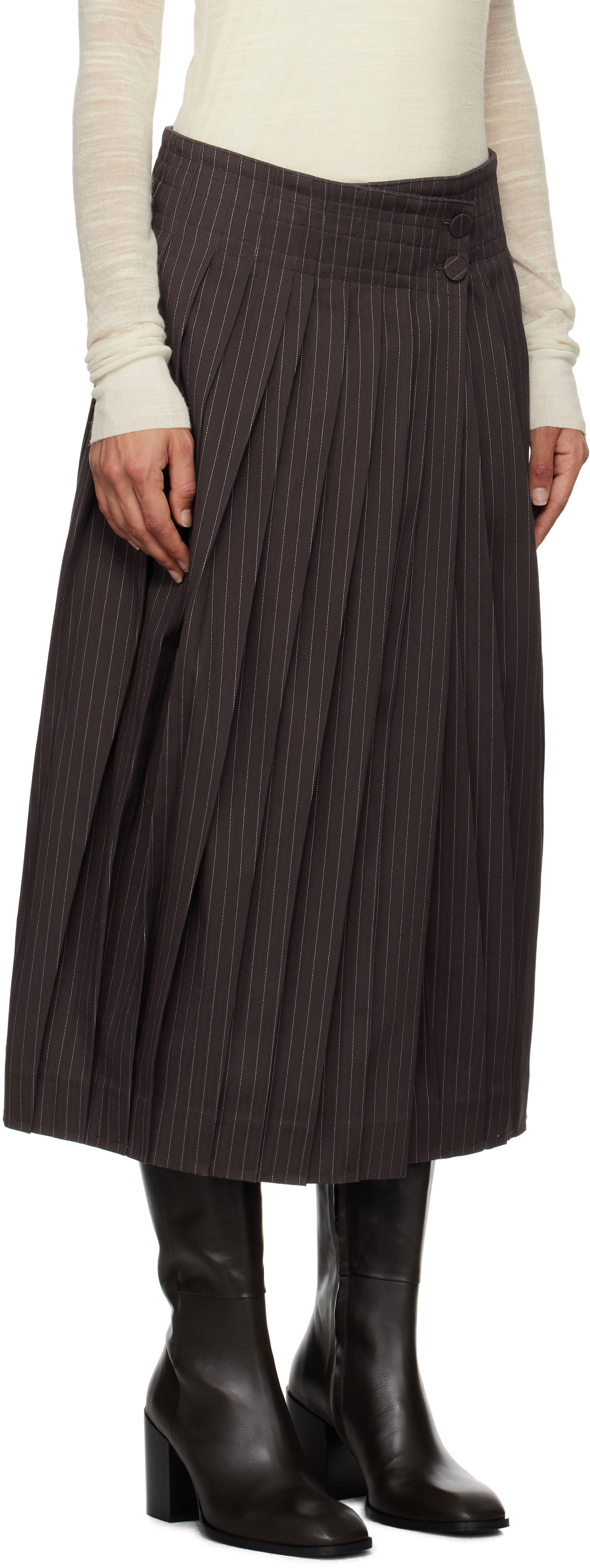 REMAIN Birger Christensen Brown Pleated Midi Skirt