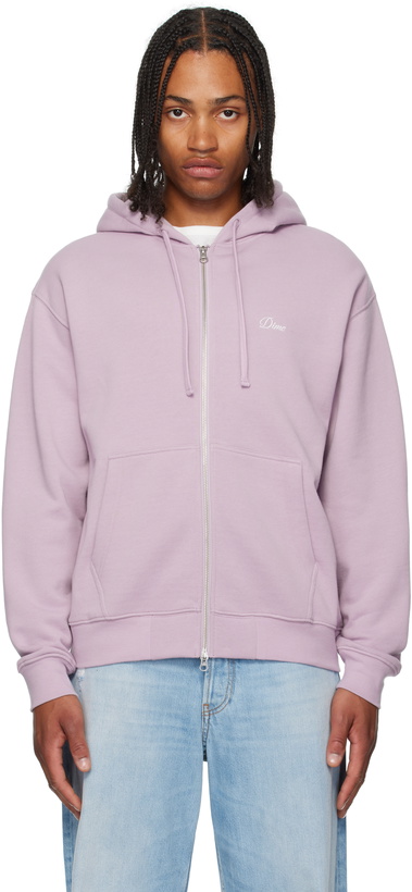 Photo: Dime Purple Cursive Small Logo Zip Hoodie