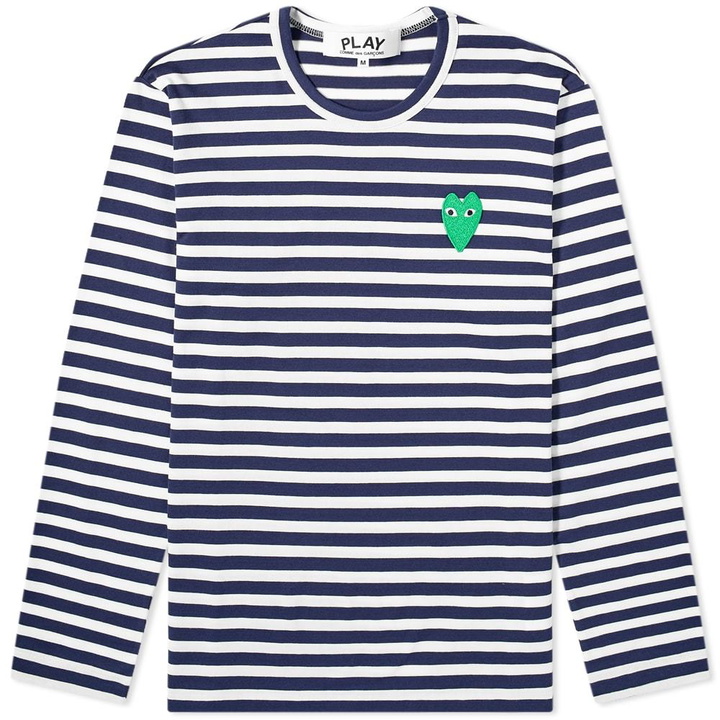 Photo: Comme des Garcons Play Long Sleeve Green Heart Logo Stripe Tee