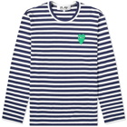 Comme des Garcons Play Long Sleeve Green Heart Logo Stripe Tee