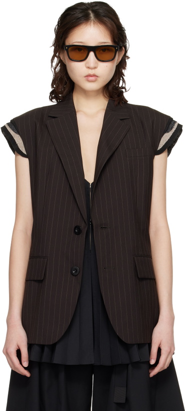 Photo: sacai Brown Chalk Stripe Vest