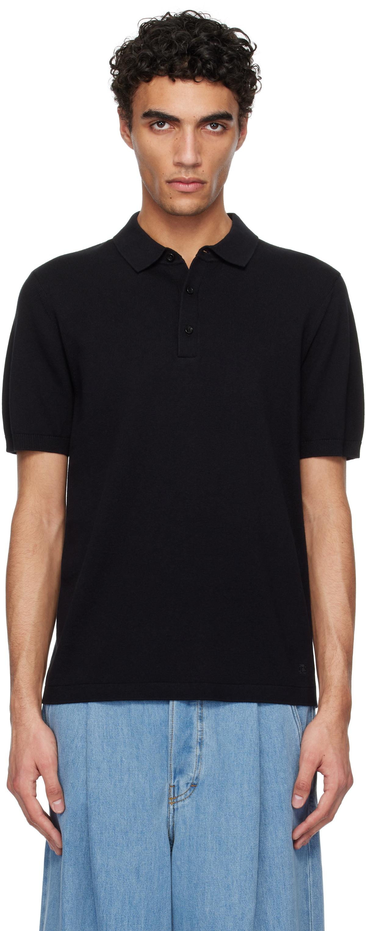 Reigning Champ Black Cotton Cashmere Riviera Polo