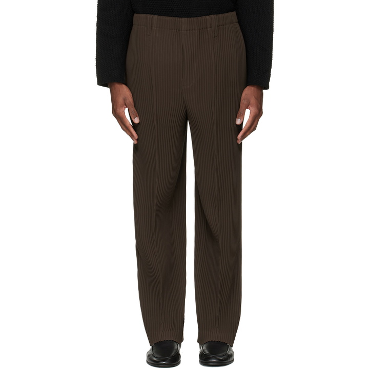 Photo: HOMME PLISSÉ ISSEY MIYAKE Brown Tuxedo Pleats Trousers