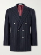 Brunello Cucinelli - Double-Breasted Pinstripe Cashmere and Wool-Blend Flannel Suit Jacket - Black