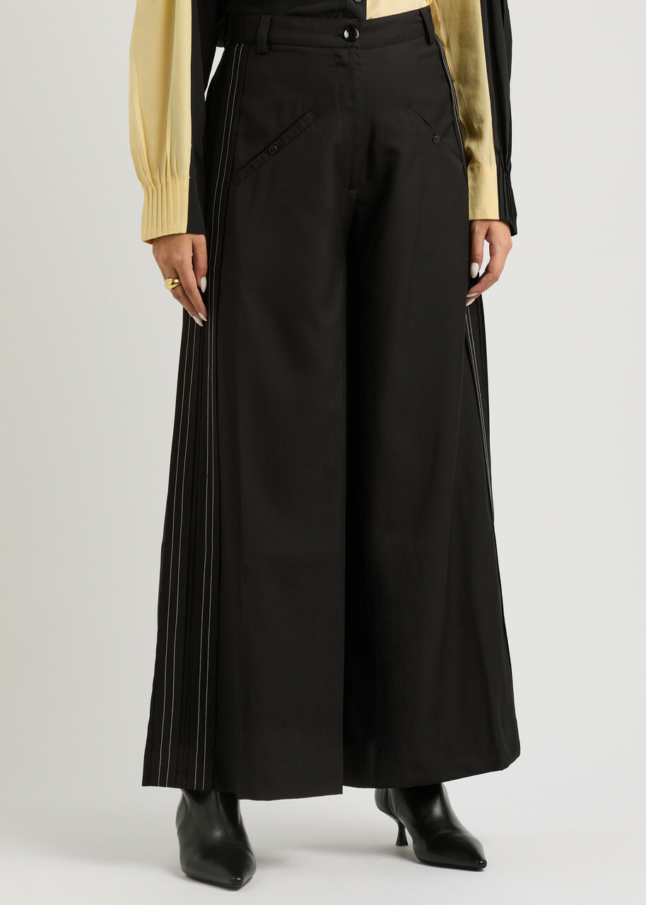 Lovebirds Wide-leg Twill Trousers Black