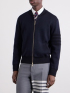 Thom Browne - Striped Wool, Linen and Cotton-Blend Zip-Up Cardigan - Blue