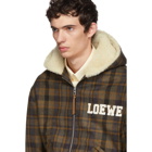 Loewe Brown Tartan Zip Shearling Hood Jacket