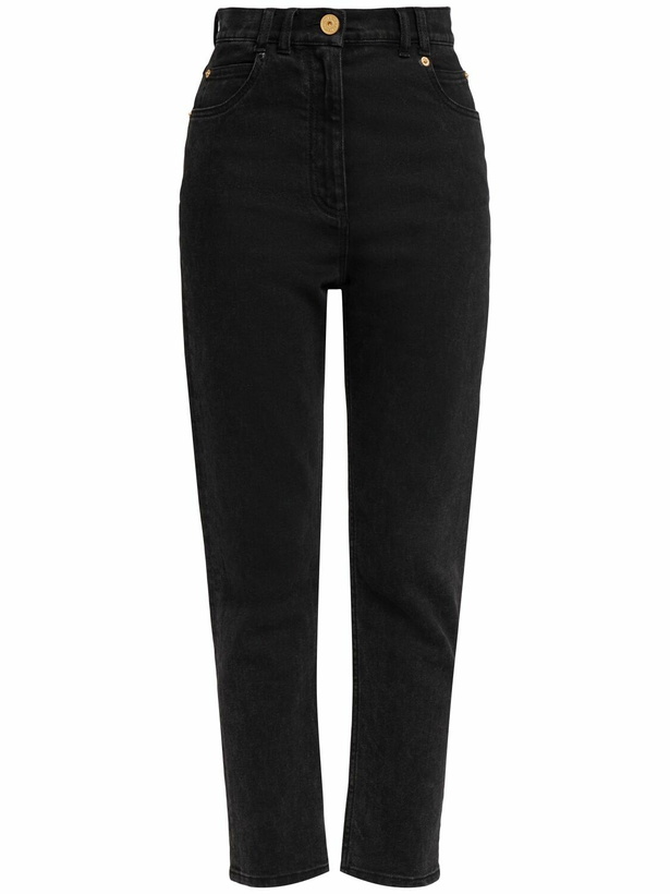 Photo: BALMAIN High Rise Stretch Cotton Straight Jeans