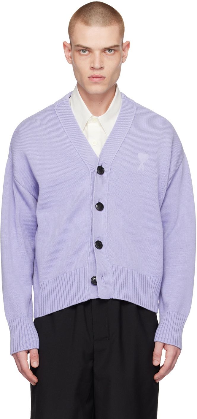 AMI Paris SSENSE Exclusive Purple Ami de Cœur Cardigan AMI