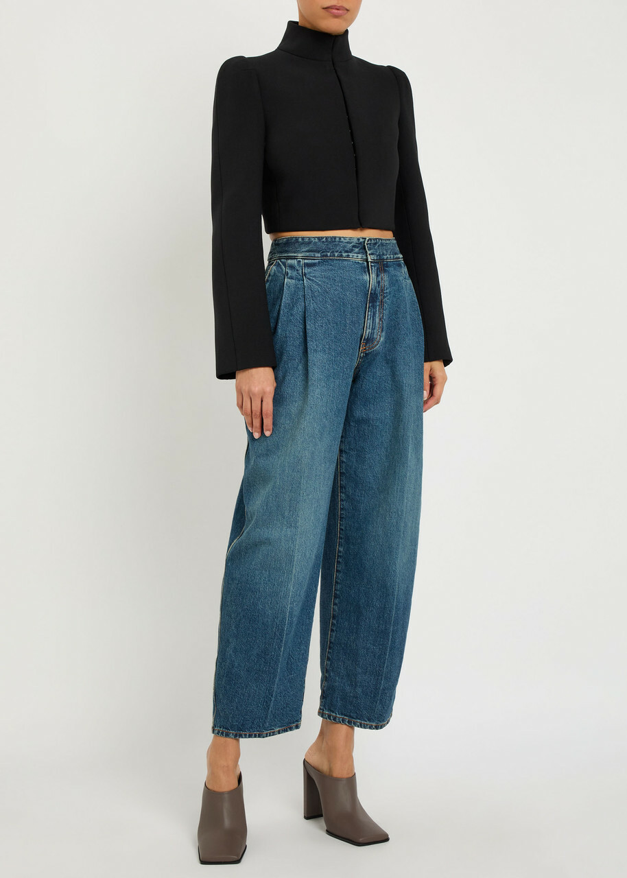Alaïa Funnel-neck Cavalry Twill Cropped Jacket Black