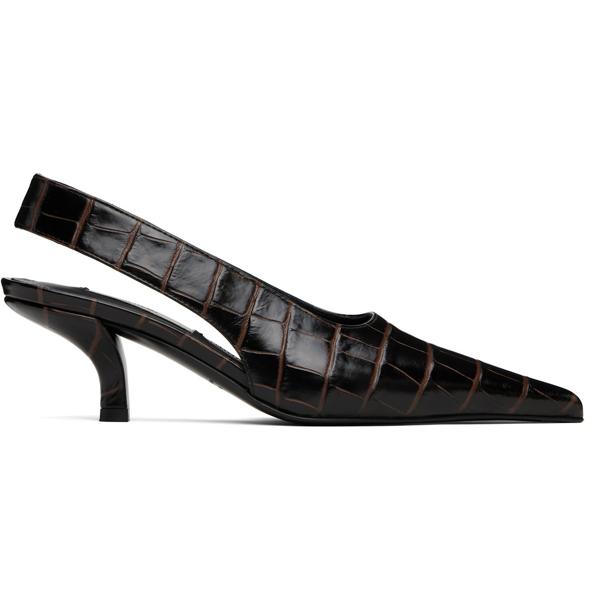 TOTEME Brown Classic Croco-Embossed Slingback Heels