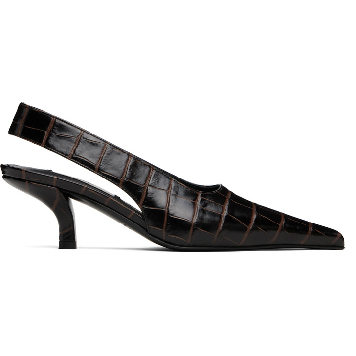 Photo: TOTEME Brown Classic Croco-Embossed Slingback Heels