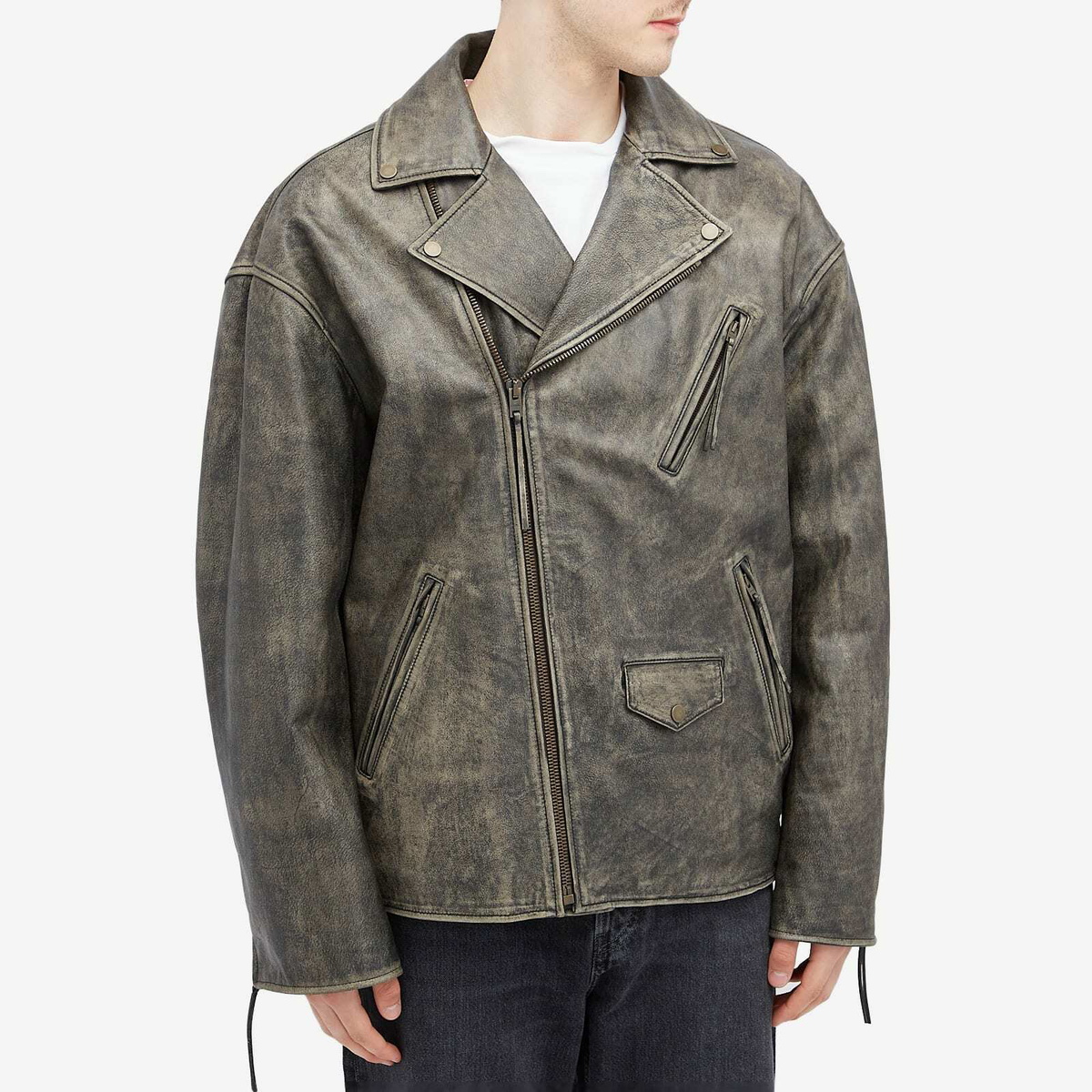 Acne Studios Men's Liker Sanding Leather Jacket in Black Acne Studios