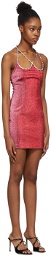 AREA Pink Crystal Heart Halter Dress