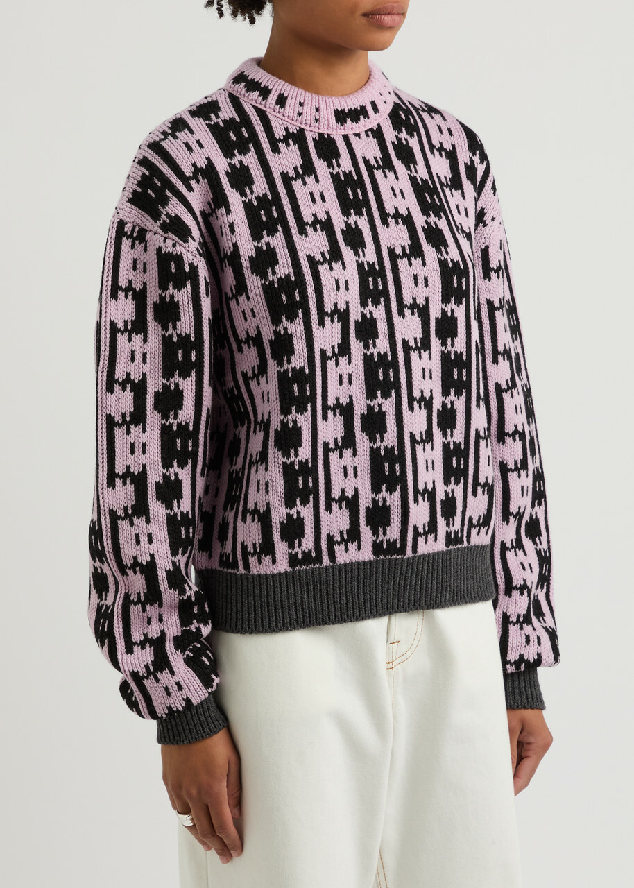 Meryll Rogge Maze-intarsia Wool Jumper Black