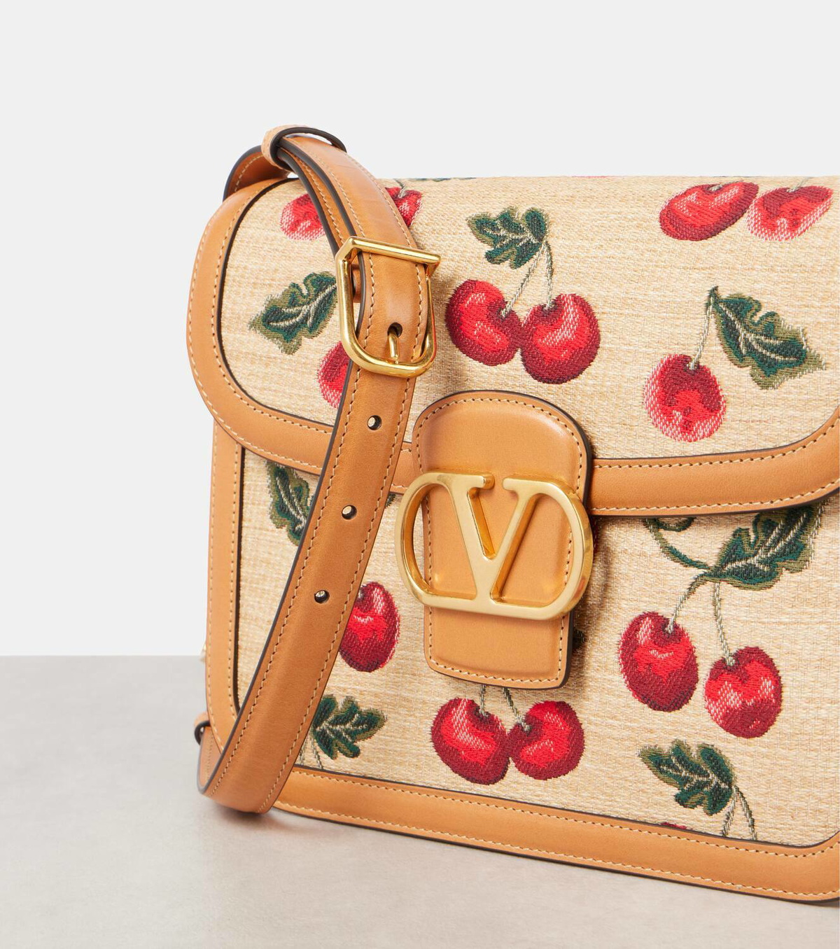Valentino Garavani 9TO5 Cherryfic raffia-effect shoulder bag