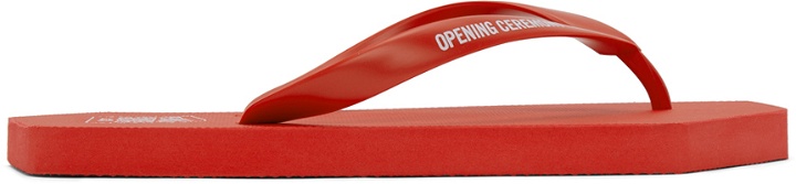 Photo: Opening Ceremony Red Warped Logo Square Flip Flops