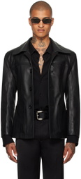 LU'U DAN Black Slim-Fit Creep Leather Jacket