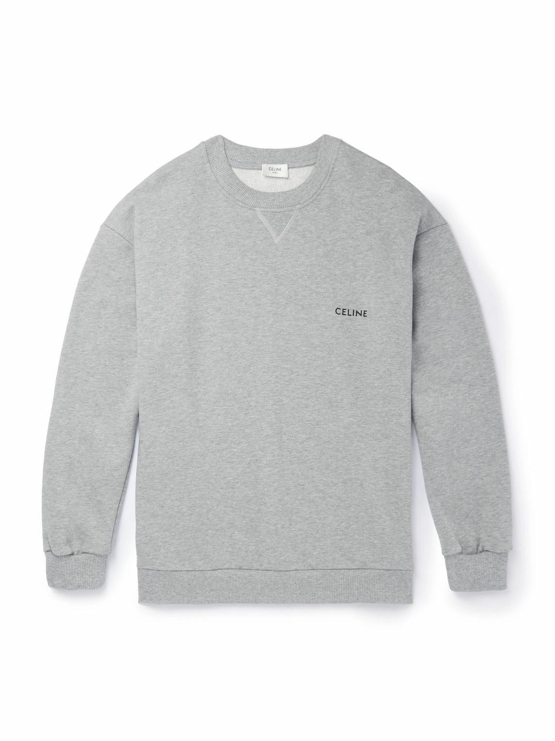 CELINE - Logo-Print Stretch-Cotton Jersey Sweatshirt - Gray