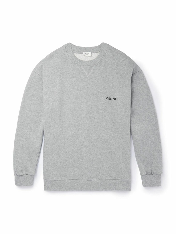 Photo: CELINE - Logo-Print Stretch-Cotton Jersey Sweatshirt - Gray