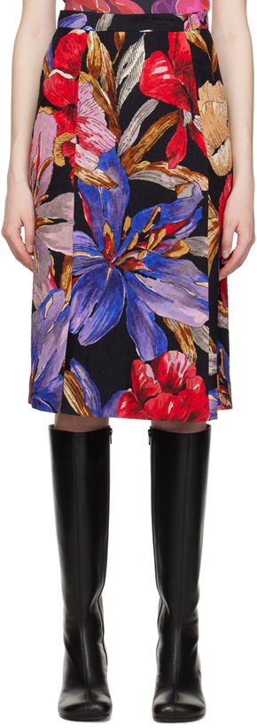 Photo: Dries Van Noten Black Floral Midi Skirt