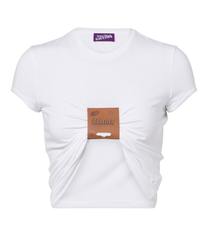 Photo: Jean Paul Gaultier Leather-trimmed cropped T-shirt