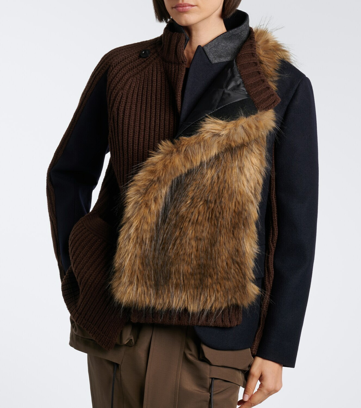 Sacai Ribbed-knit wool-blend jacket