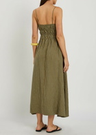 Staud Ayla Striped Linen Midi Dress Green