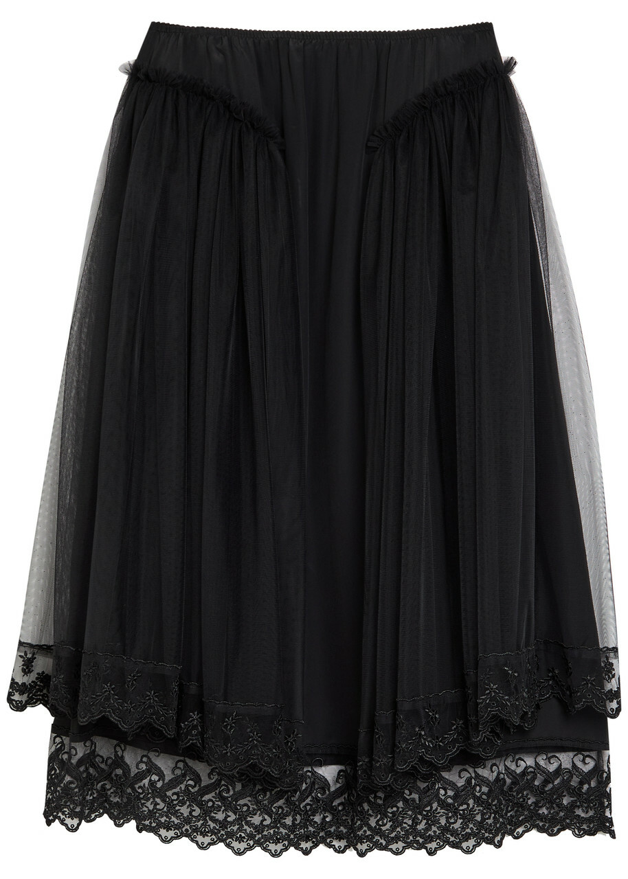 Simone Rocha Lace-trimmed Satin-crepe Midi Skirt Black