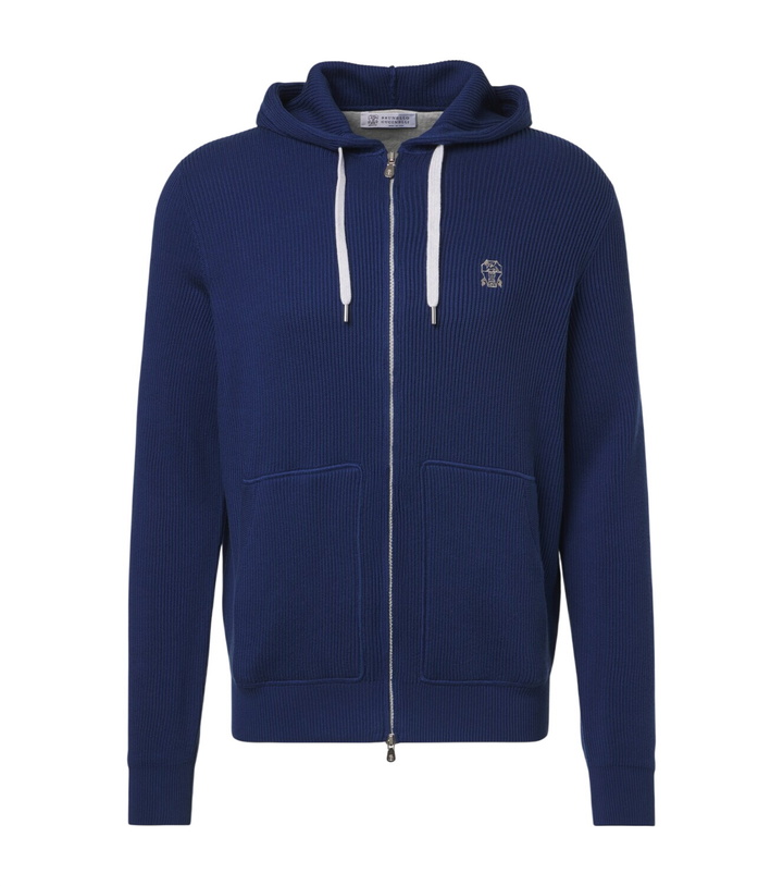 Photo: Brunello Cucinelli Logo ribbed-knit cotton zip-up hoodie