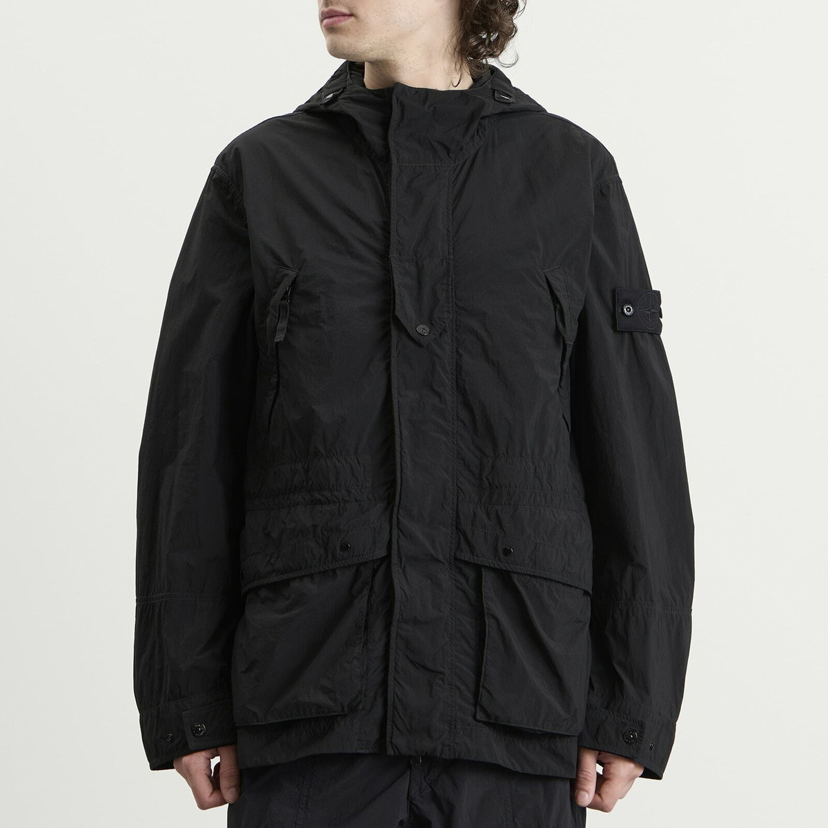 Stone Island Men's Ghost Nylon Smerigliato Parka Jacket in Black