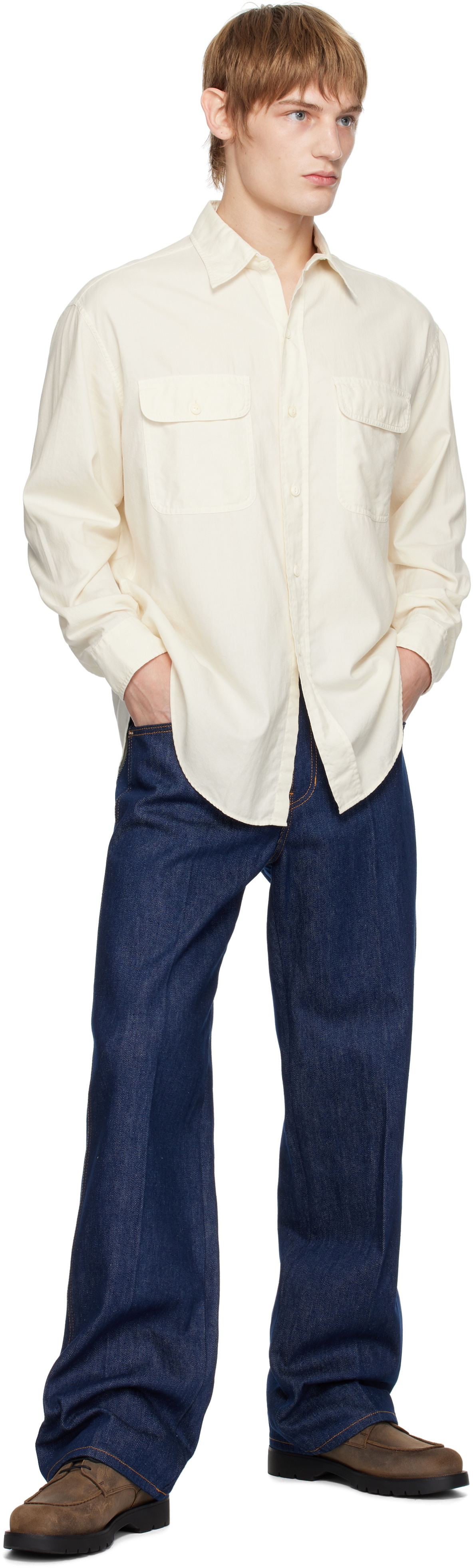 YLÈVE Off-White Cotton Viyella Work Shirt