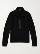 TOM FORD - Leather-Trimmed Merino Wool Half-Zip Sweater - Black