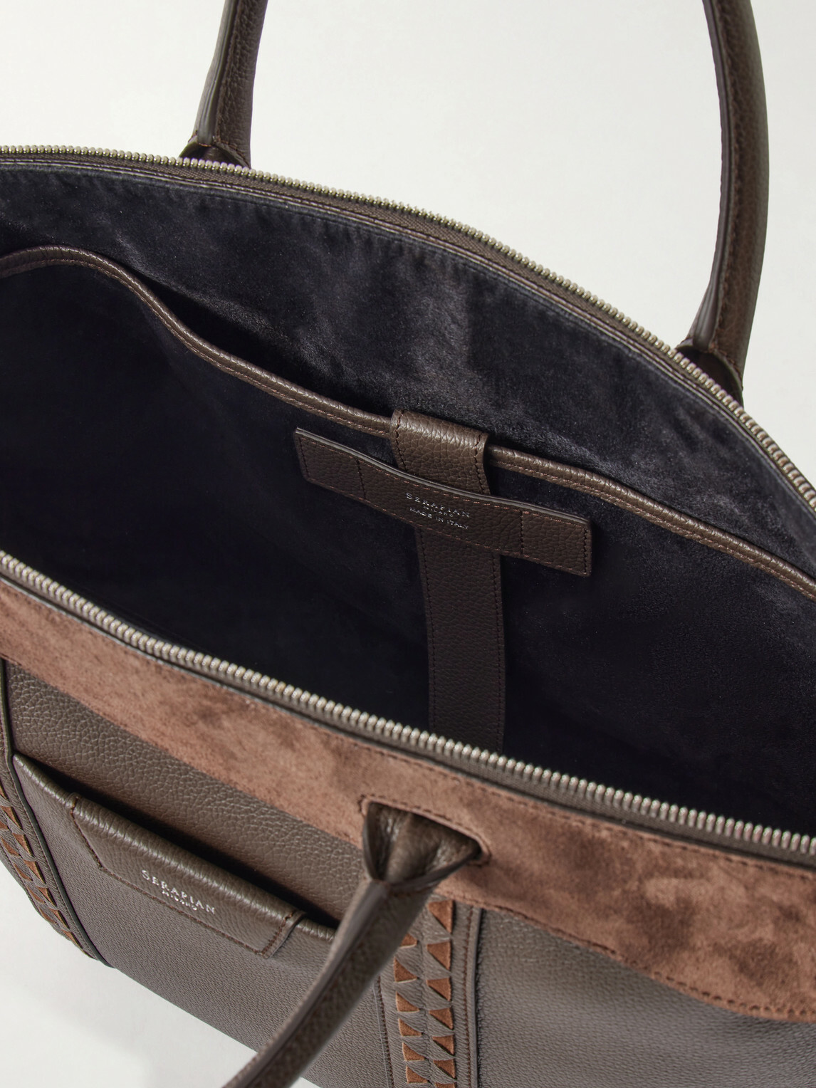 Serapian - Suede-Trimmed Full-Grain Leather Briefcase