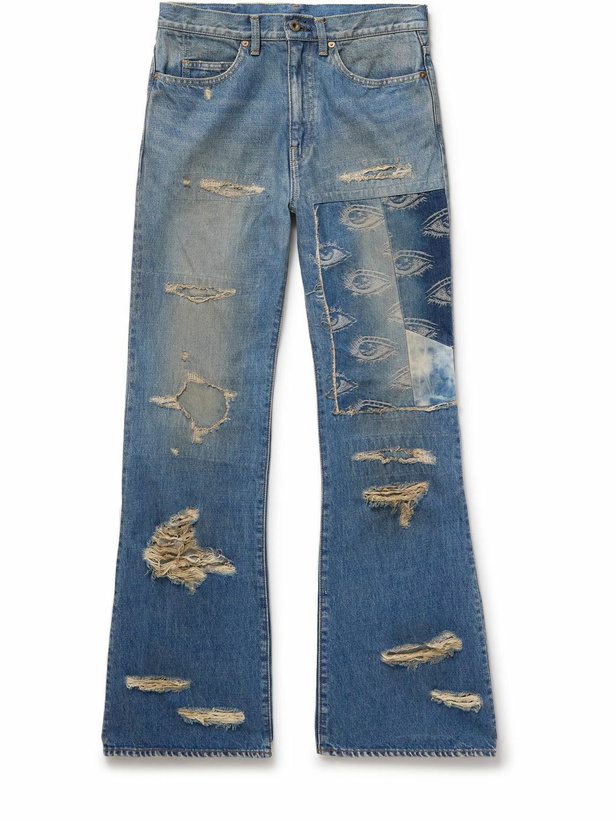 Photo: KAPITAL - Flared Distressed Patchwork Jeans - Blue