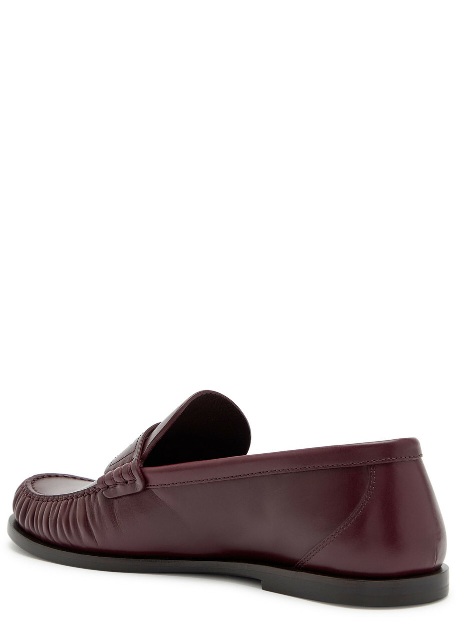 Saint Laurent Logo-plaque Leather Loafers Burgundy