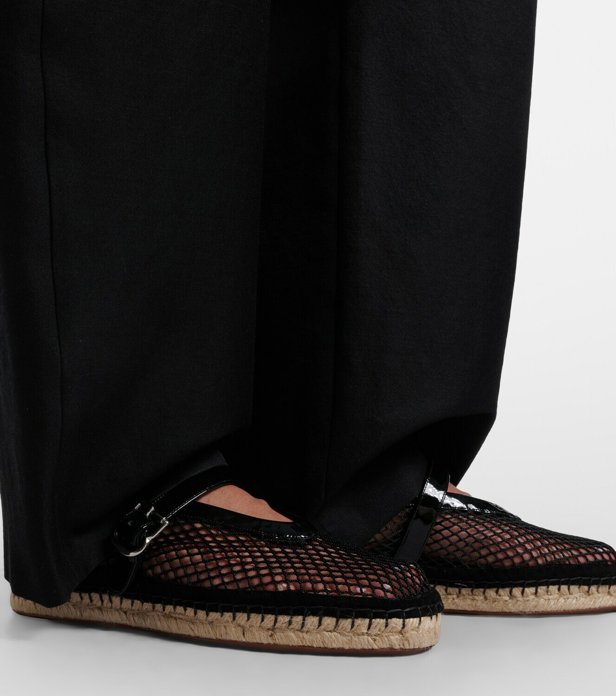 Alaïa Fishnet leather-trimmed espadrilles