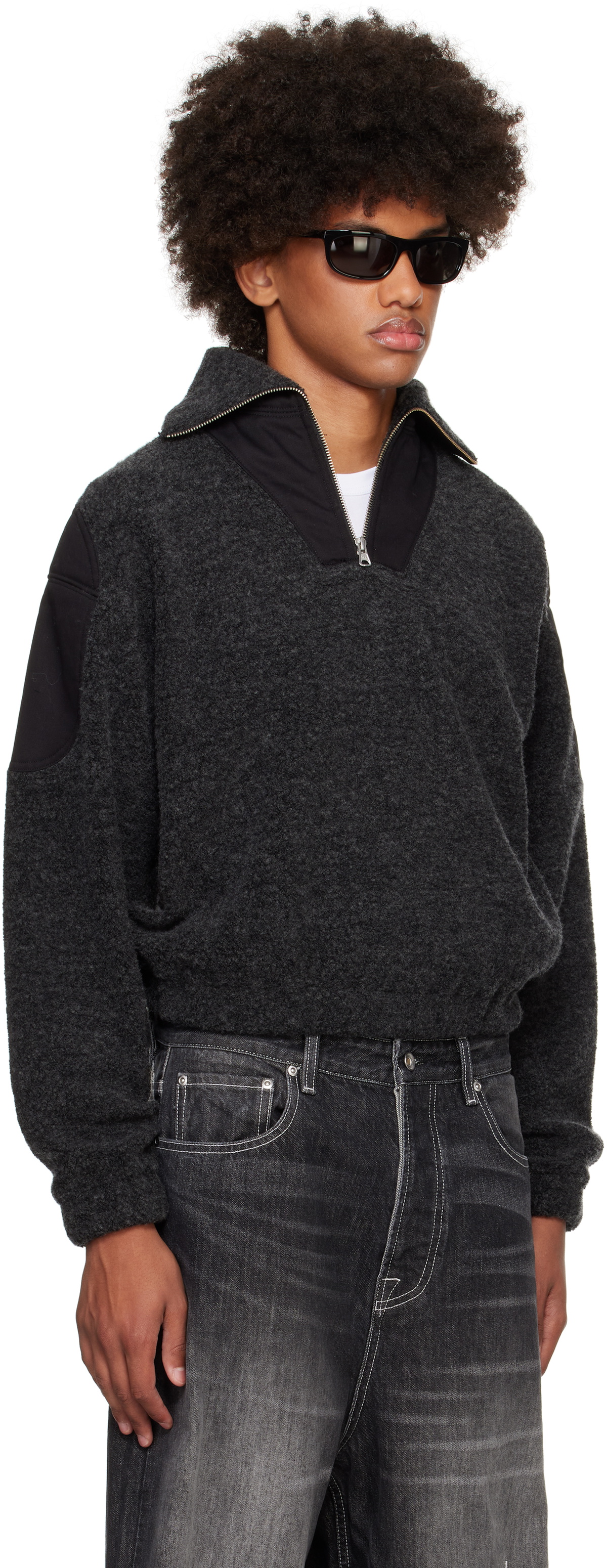 Karmuel Young Black Strong Arm Furry Padded Sweatshirt