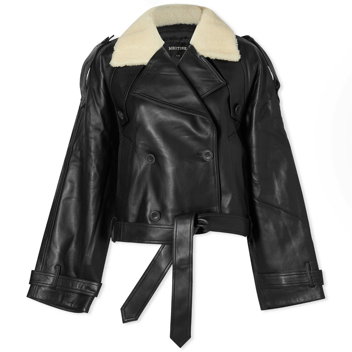 Photo: Meotine Women's Bobby Leather Jacket With Fur Collar in Black