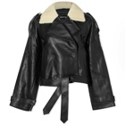 Meotine Women's Bobby Leather Jacket With Fur Collar in Black