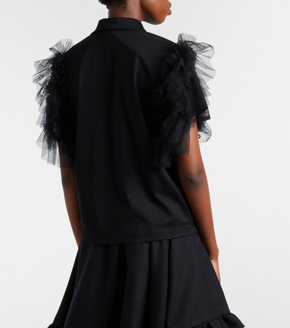 Noir Kei Ninomiya Tulle-trimmed cotton polo shirt