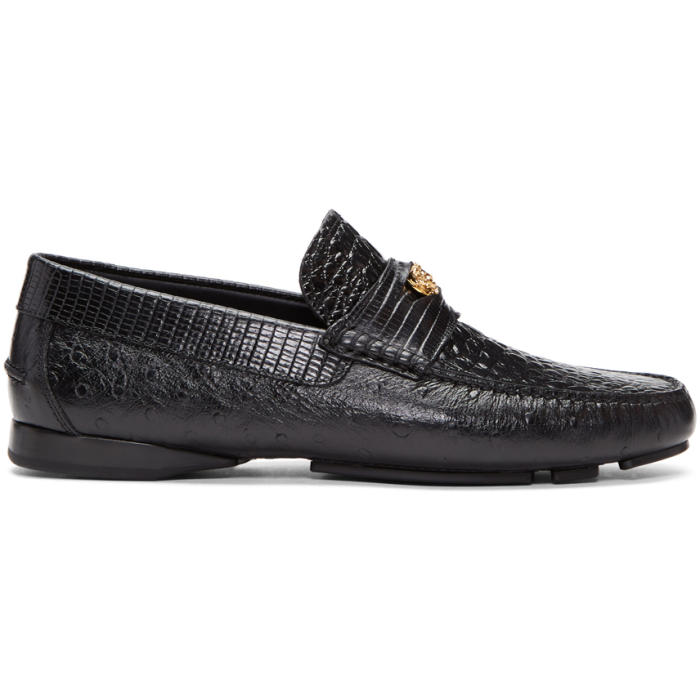 Versace Black Croc Driver Loafers Versace