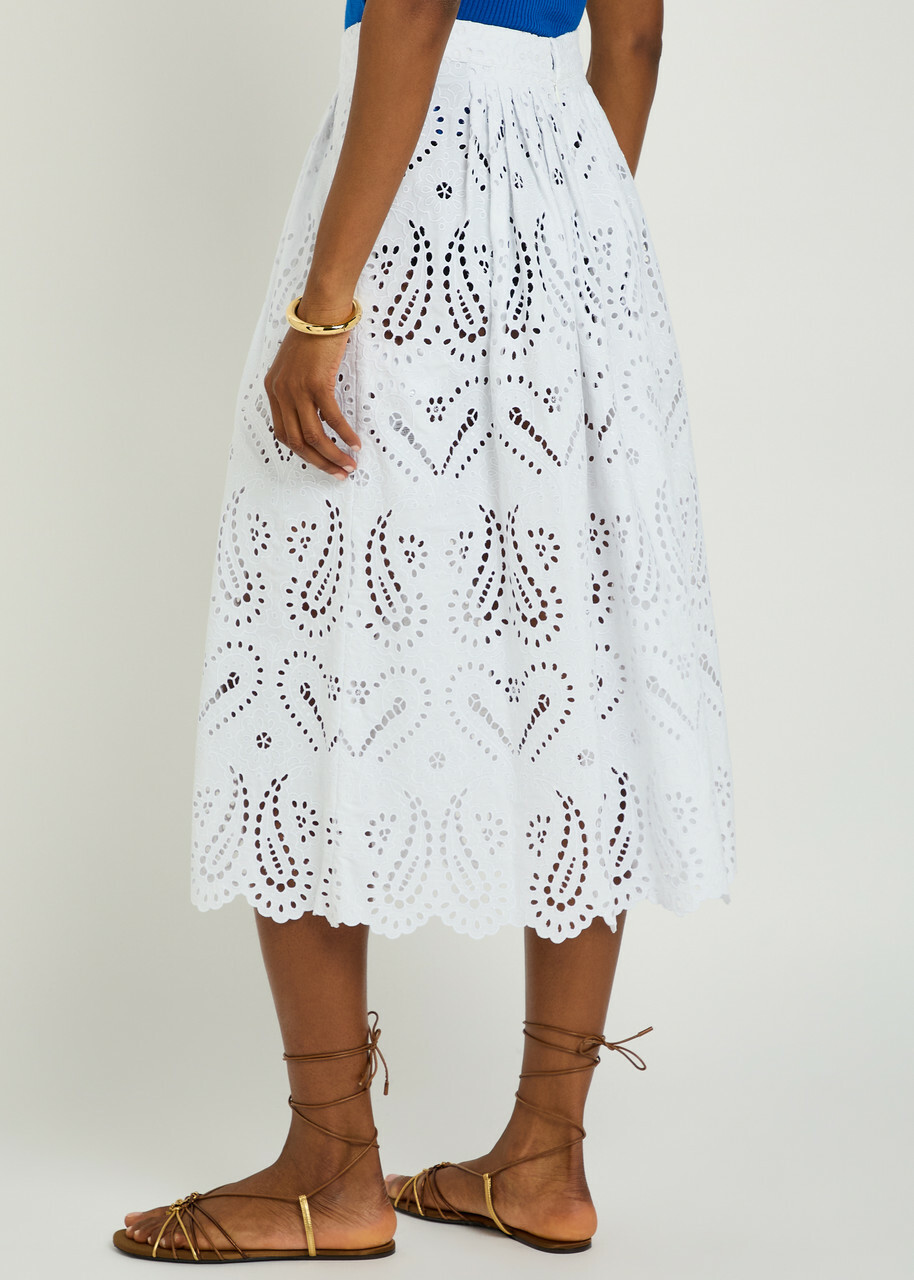 Etro Pleated Embroidered Cotton-blend Midi Skirt White